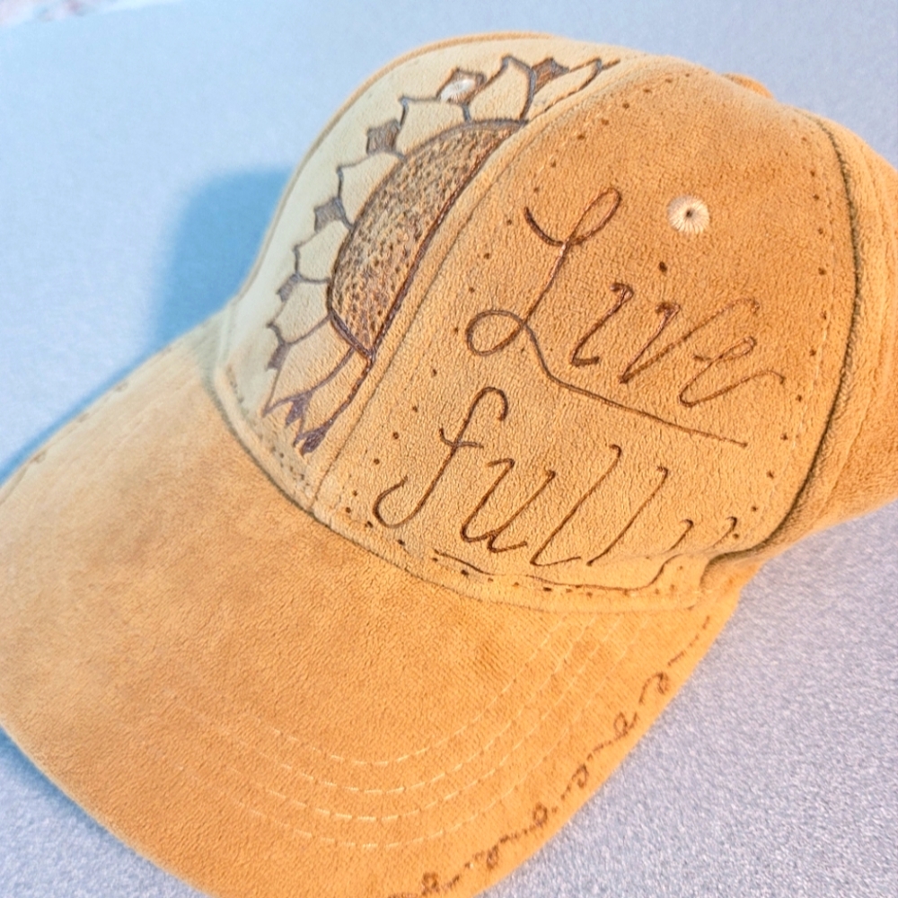 Tan Suede Cap with Sunflower Design